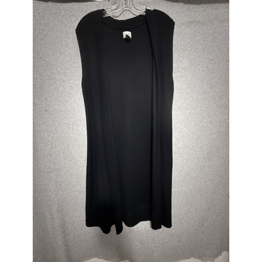 Chicos Vest Womens 3 Black Open Front Long Knit Sleeveless Sweater Duster